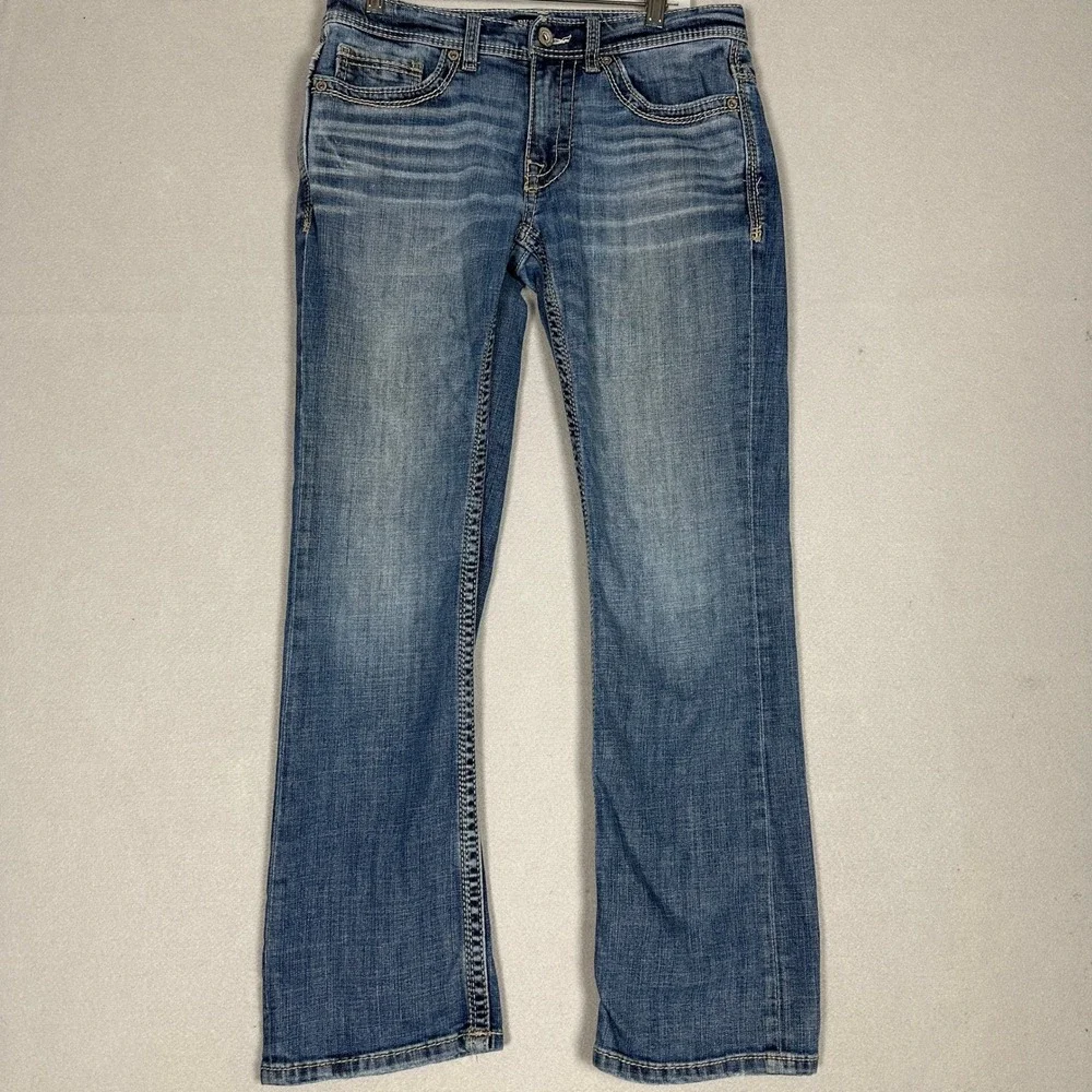 BKE Aiden Jeans Men 30X30 Blue Straight Leg Embroidered Distressed Stretch Denim